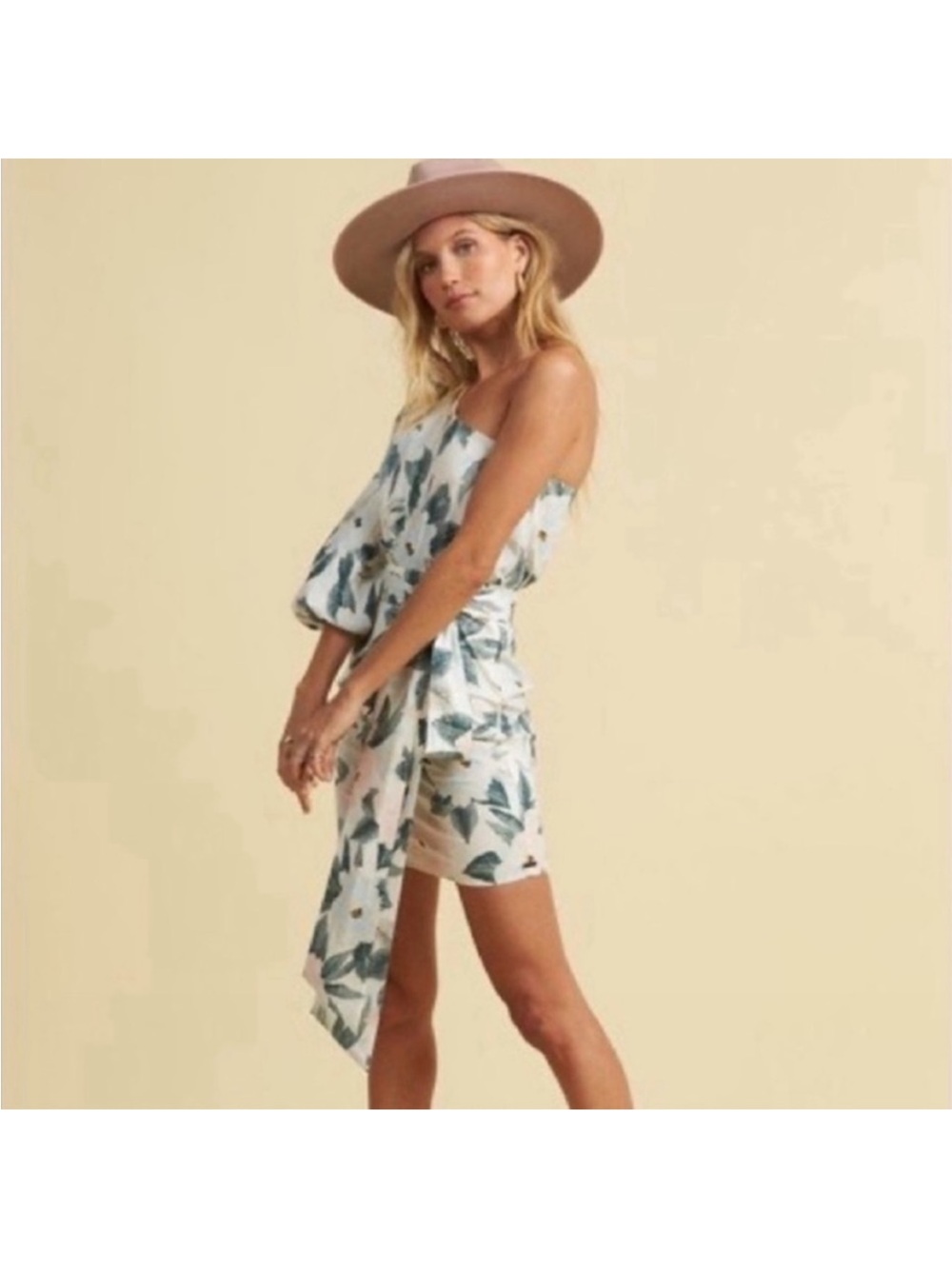 Billabong White Mini Dress with Green Leaf Print